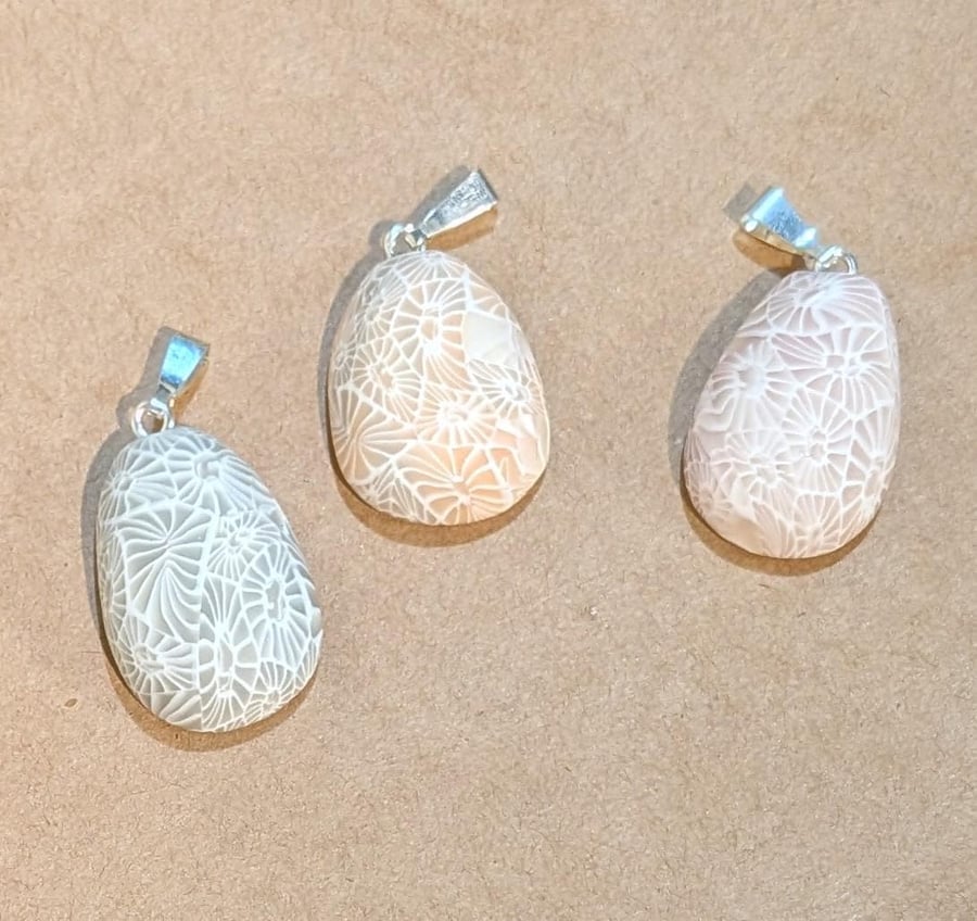 Fossil Style Polymer Clay Pendant Handmade Unique Jewellery