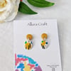 Mustard Abstract stud Dangles 