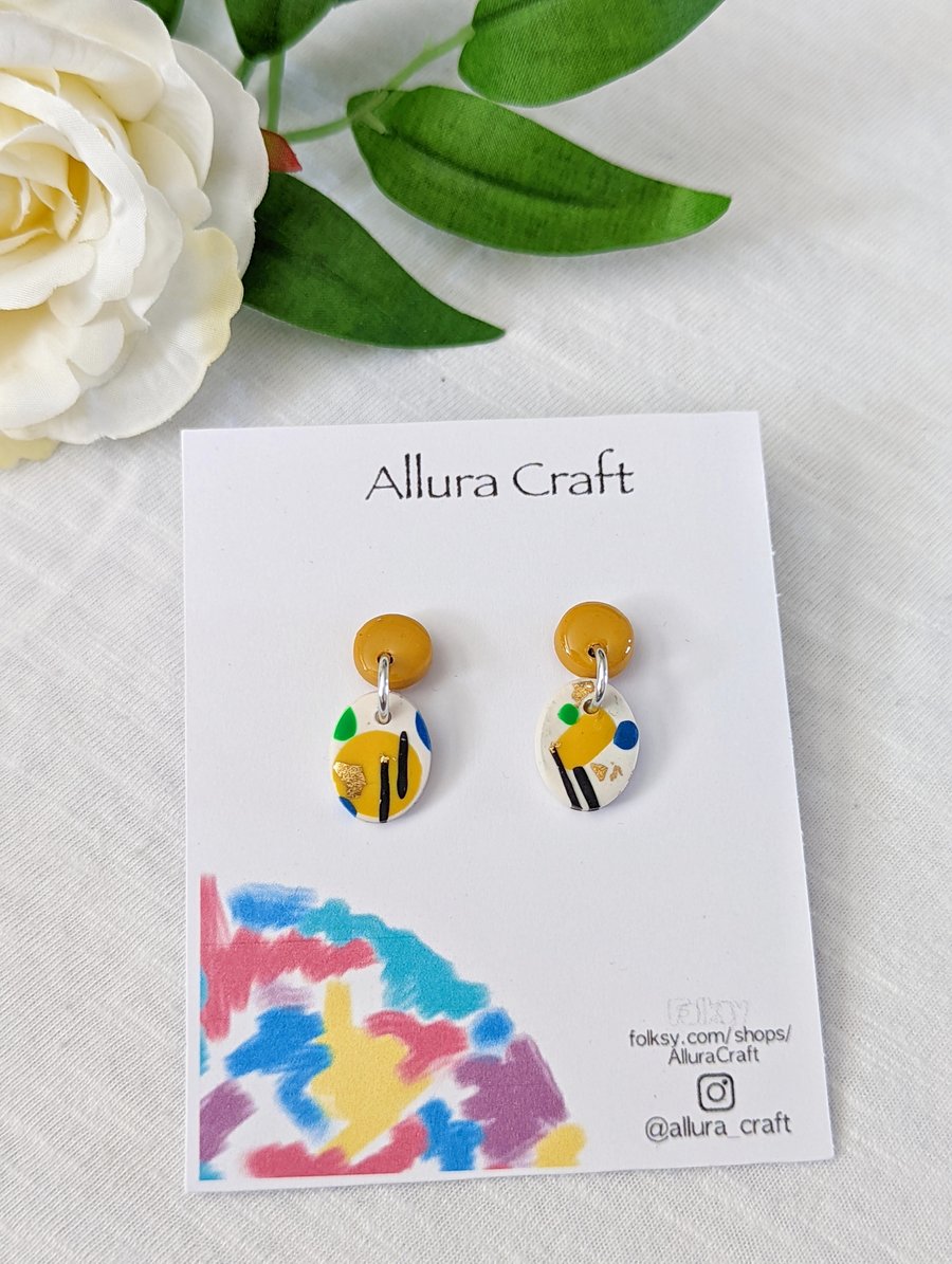 Mustard Abstract stud Dangles 