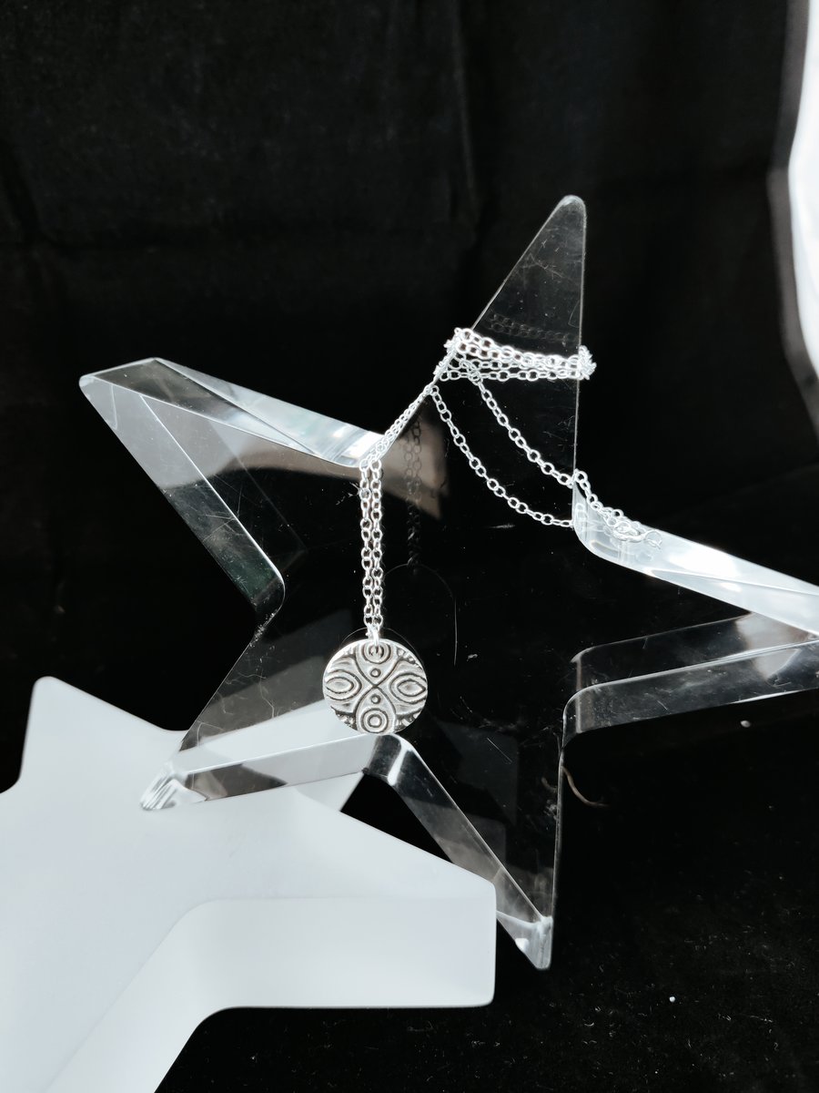 Handmade Fine Silver Pendant Necklace- Aztec Design