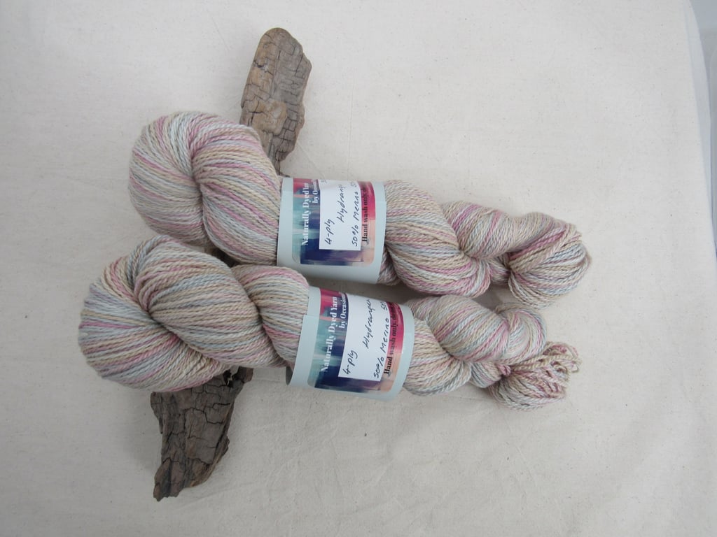 100g Hydrangea Merino Silk Space Dyed Natural Dye 4-ply Yarn