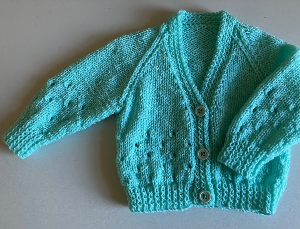 Turquoise Baby Cardigan, Newborn Cardigan, Handmade in the UK