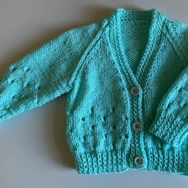 Turquoise Baby Cardigan, Newborn Cardigan, Handmade in the UK