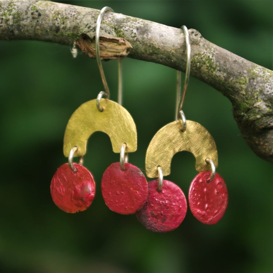Golden Brass and Red Copper Earrings