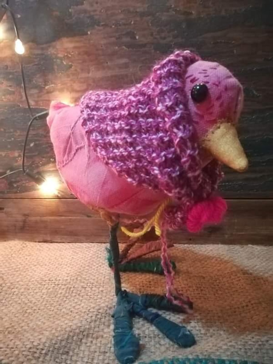 Textile art Bird sculptures, primitive art decor, folk art bird, animal gift