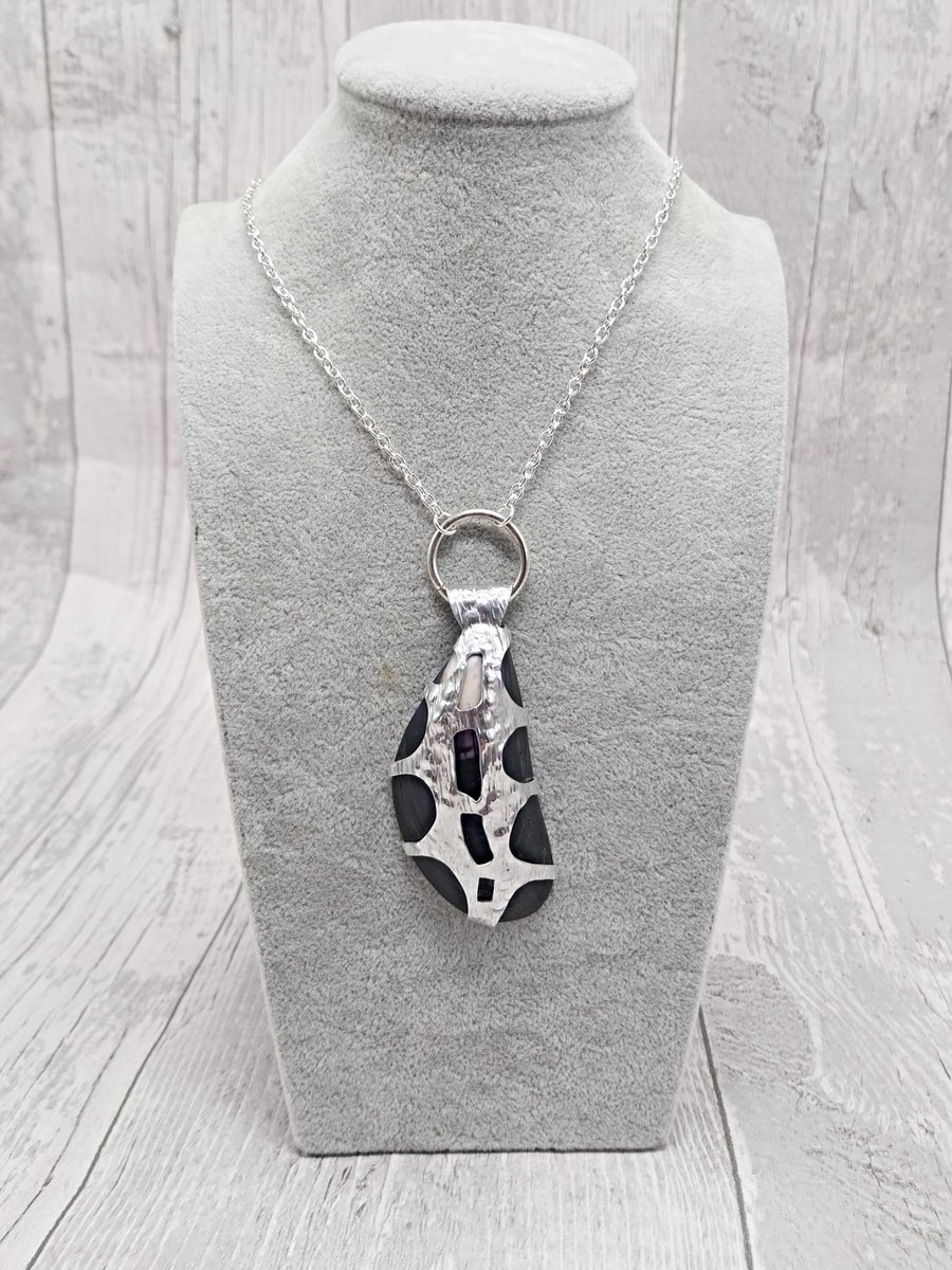 Aluminium Tin and Mussel Shell Pendant Necklace, Sea Inspired Unique Design