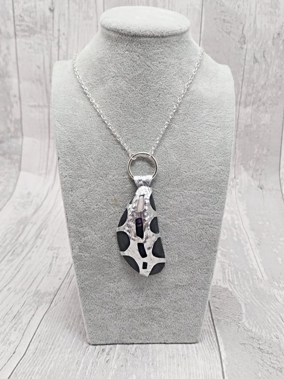 Aluminium Tin and Mussel Shell Pendant Necklace, Sea Inspired Unique Design
