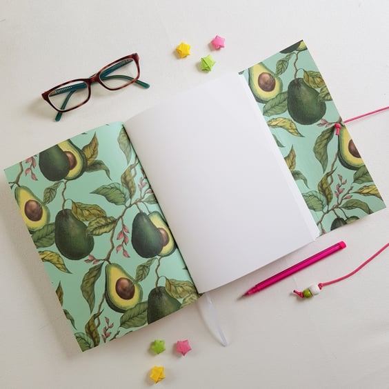 Avocado Journal or Sketchbook, A5, Yellow Leather, Foodie Gift or Recipe Book