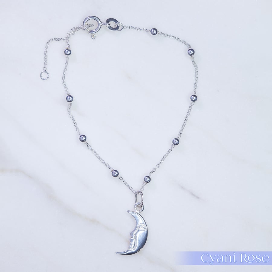 Sterling SIlver Moon and Planet Bracelet dainty pretty 