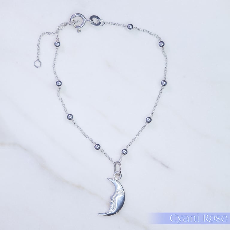 Sterling SIlver Moon and Planet Bracelet dainty pretty 