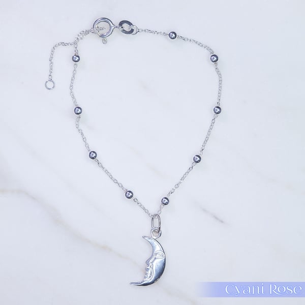 Sterling SIlver Moon and Planet Bracelet dainty pretty 