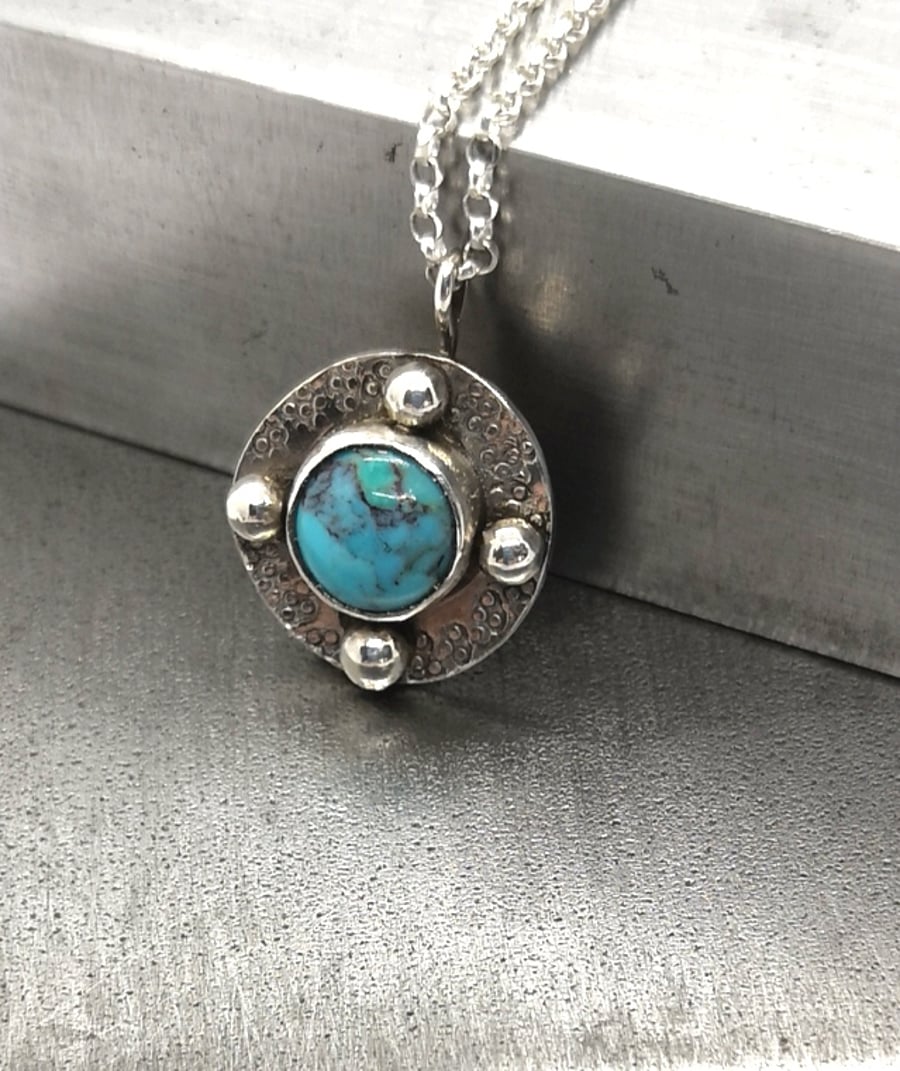 Turquoise pendant - celtic design recycled silver antiqued turquoise necklace