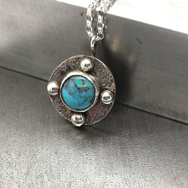 Turquoise pendant - celtic design recycled silver antiqued turquoise necklace