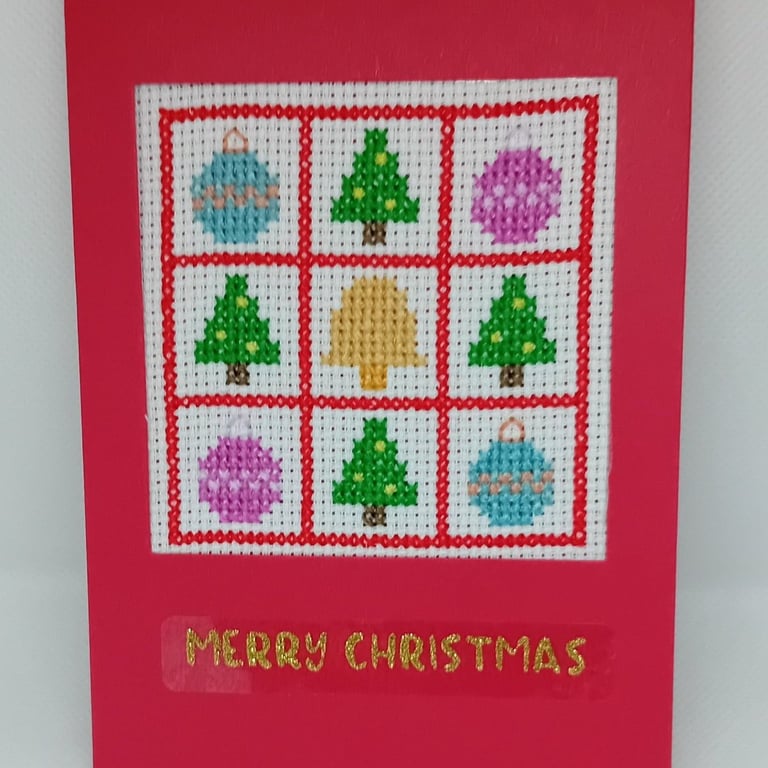 Handmade Christmas Greetings Card with Envelope - Cross Stitch