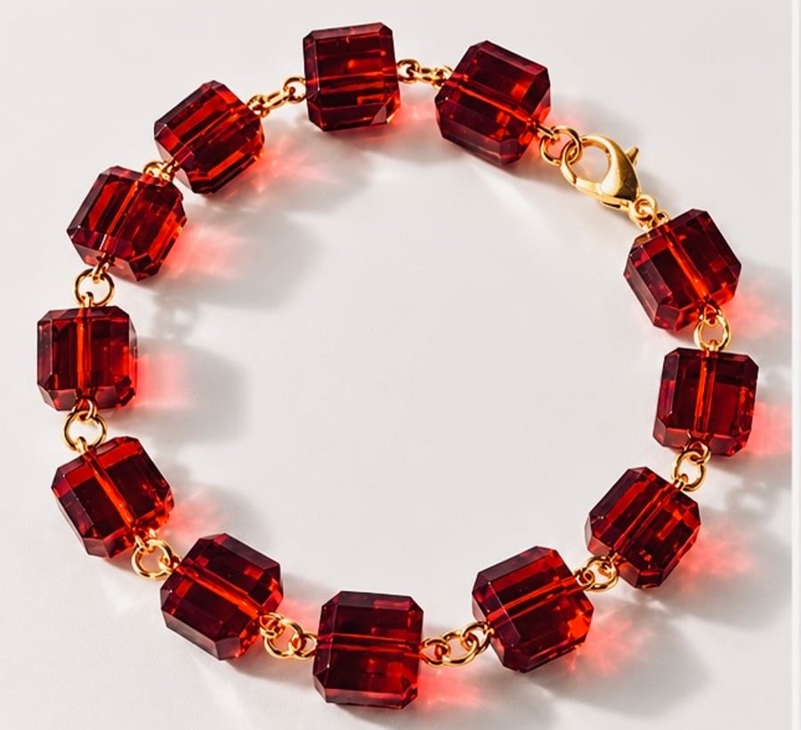 Ruby Red Vintage Glass Cube Bracelet