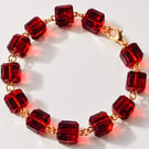 Ruby Red Vintage Glass Cube Bracelet