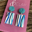 Blue Stripes Rectangular Stud Earring