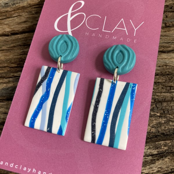 Blue Stripes Rectangular Stud Earring