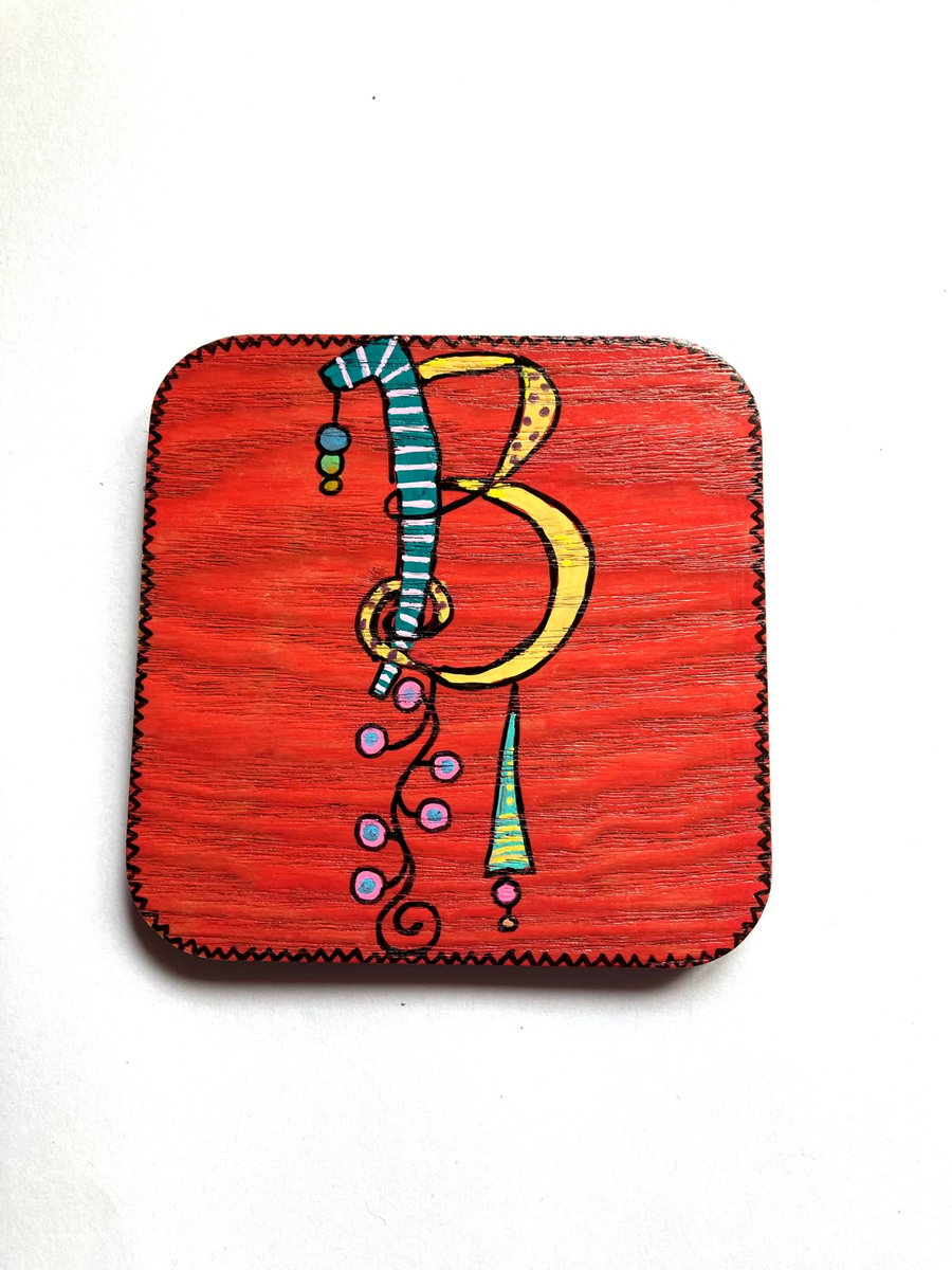 Up cycled hand painted letter B coaster