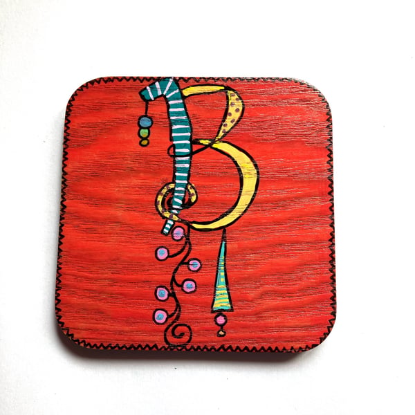Up cycled hand painted letter B coaster