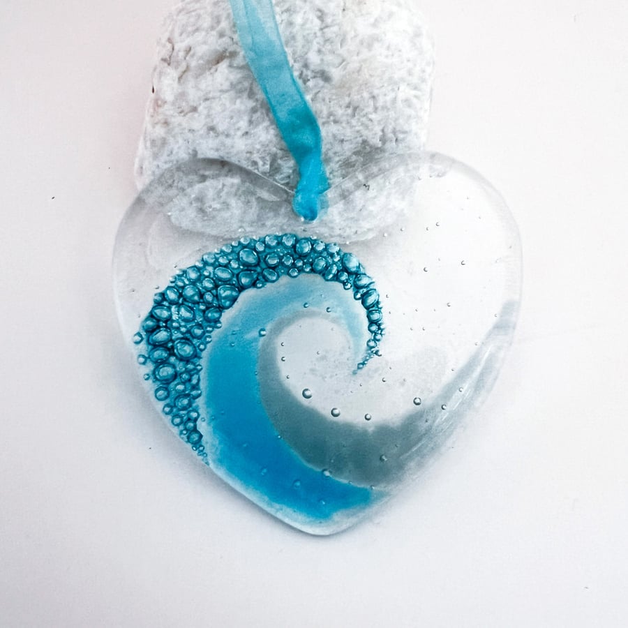 Perfectly Imperfect - Fused Glass Coastal Heart Hanging