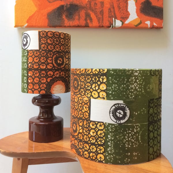 Orange Green  50s 60s MOD Francis Price  Vintage Fabric Lampshade option 