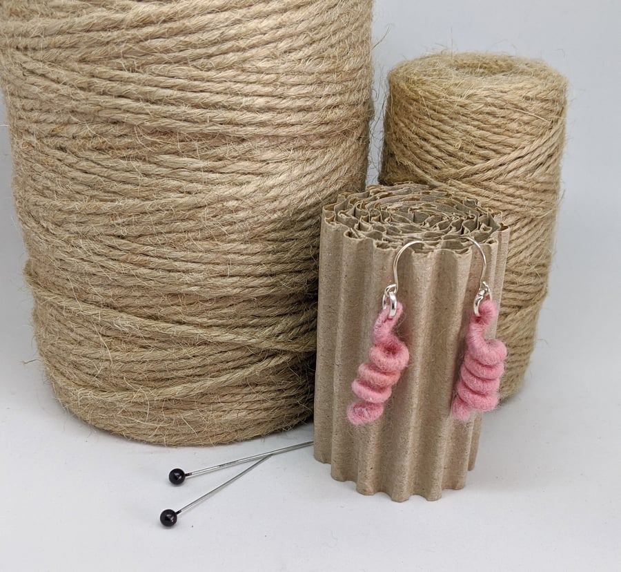 Felted earrings - baby pink coils
