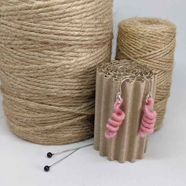 Felted earrings - baby pink coils