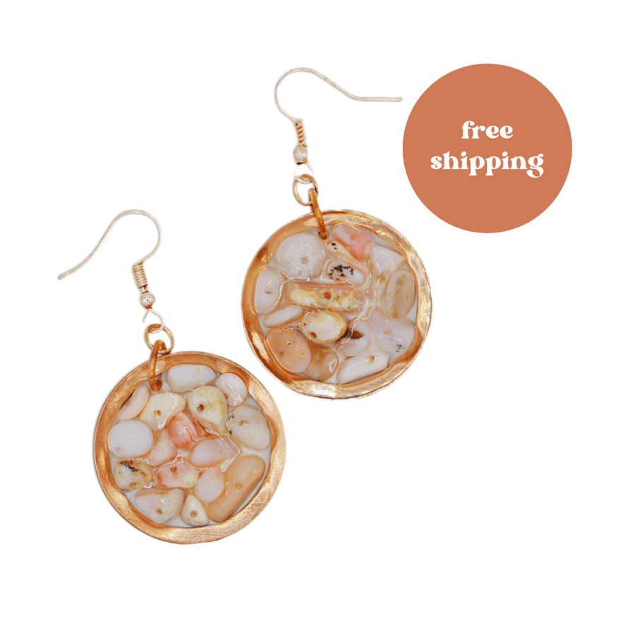 Copper Geode Peruvian Opal Earrings - Free Postage