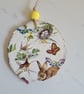 Rabbit and birds wood slice hanging decoration home decor - Image 3