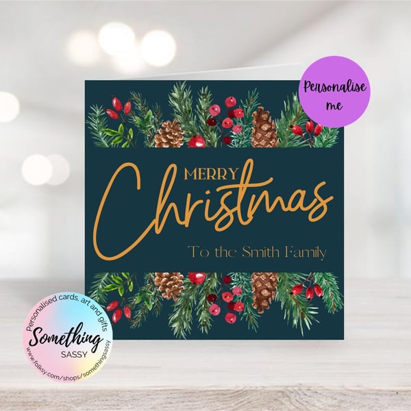 Personalised Holly & Berries Christmas Card 