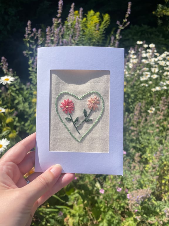 Embroidered Card with Heart and flowers