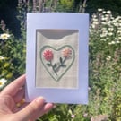 Embroidered Card with Heart and flowers