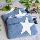Denim Purse Pouch Purse, Pencil Case or Makeup Bag with White Star 