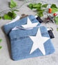 Denim Purse Pouch Purse, Pencil Case or Makeup Bag with White Star 