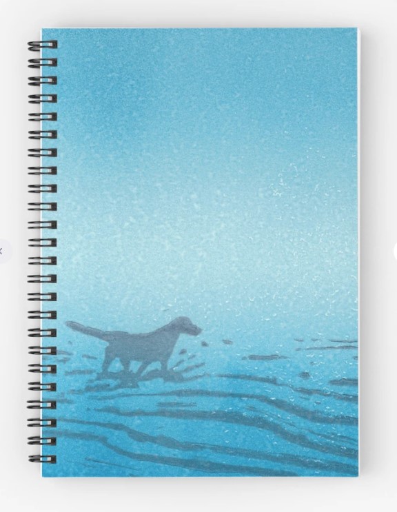 paddling dog, evening walk at the seashore lined A5 notebook jotter journal