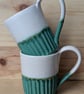 Matte jade green & white carved mugs - Image 6