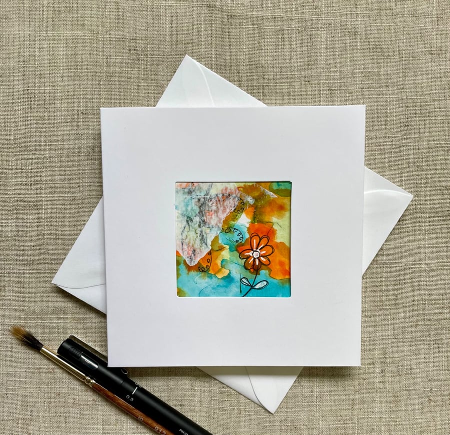 Blank greetings card, hand painted, original abstract, in vibrant acrylic ink