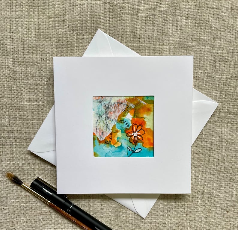 Blank greetings card, hand painted, original abstract, in vibrant acrylic ink