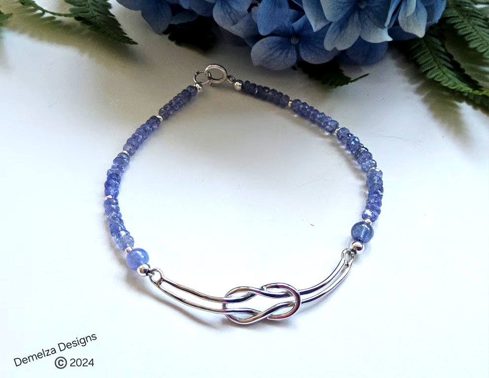 Tanzanite Heavy weight Sterling Silver Celtic Love Knot Sterling Silver Bracelet