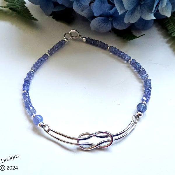 Tanzanite Heavy weight Sterling Silver Celtic Love Knot Sterling Silver Bracelet