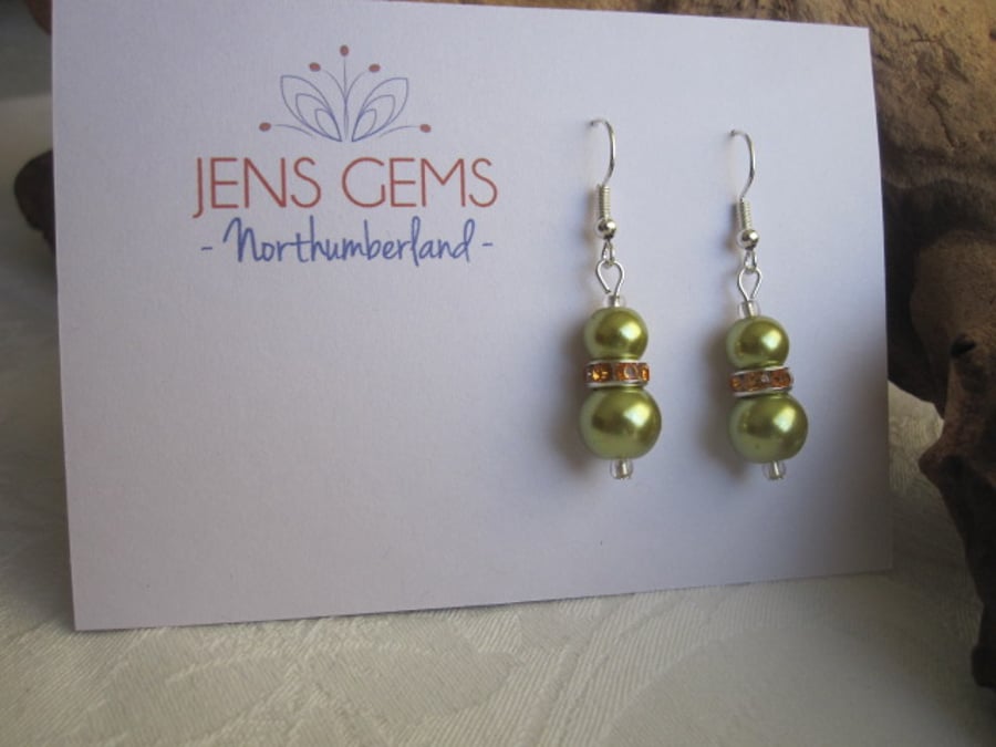 Metallic Green Imitation Pearl Earrings