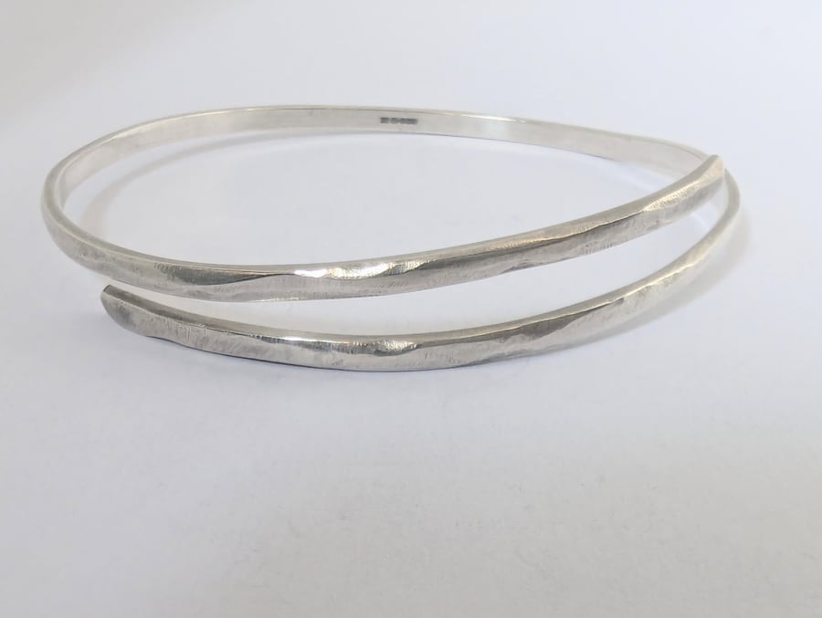 Narrow Textured Bangle, Sterling Silver
