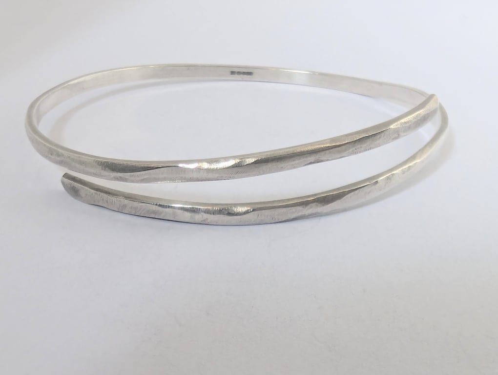 Narrow Textured Bangle, Sterling Silver