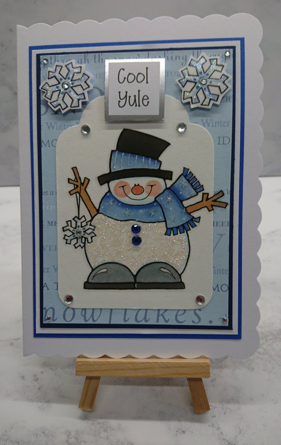 Christmas Card Cool Yule Xmas Snowman and Snowflakes 3D Luxury Handmade Card