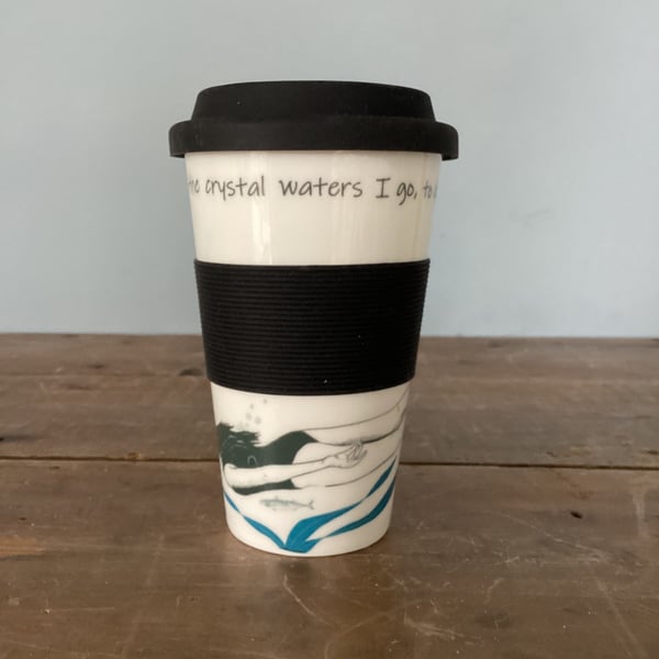 Swimmer Travel Mug - perfectly imperfect reusable coffee cup, wild swimming