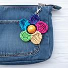 Rainbow Petal Crochet Keychain with Hand-Dyed Bead – Bag Charm (LGBT Pride)
