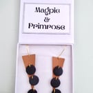 Tan and Black Leather Contemporary Style Dangle Drop Earrings