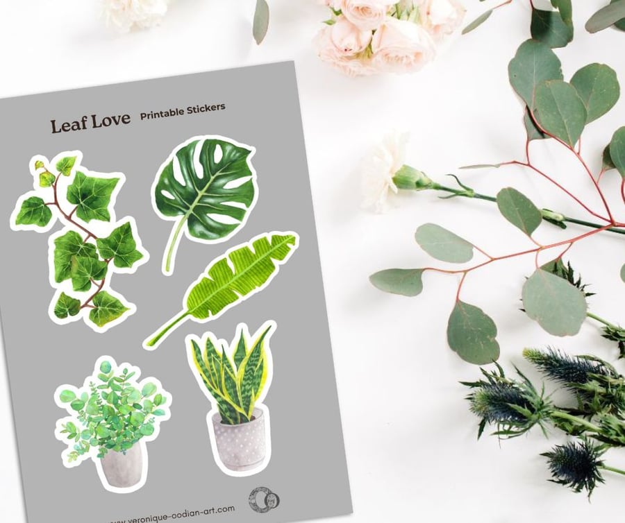 Leaf Love Printable Sticker Sheet PDF Digital Product