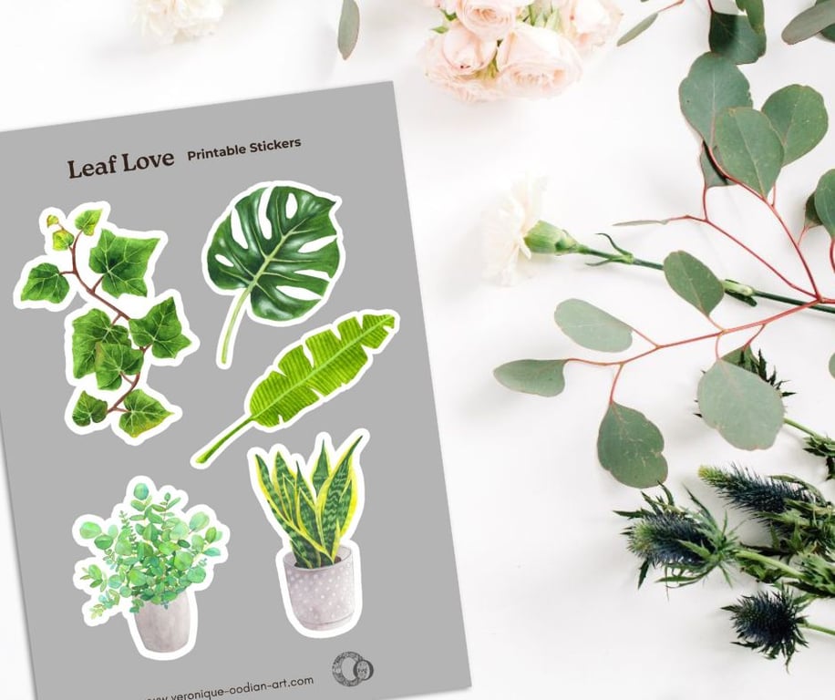 Leaf Love Printable Sticker Sheet PDF Digital Product